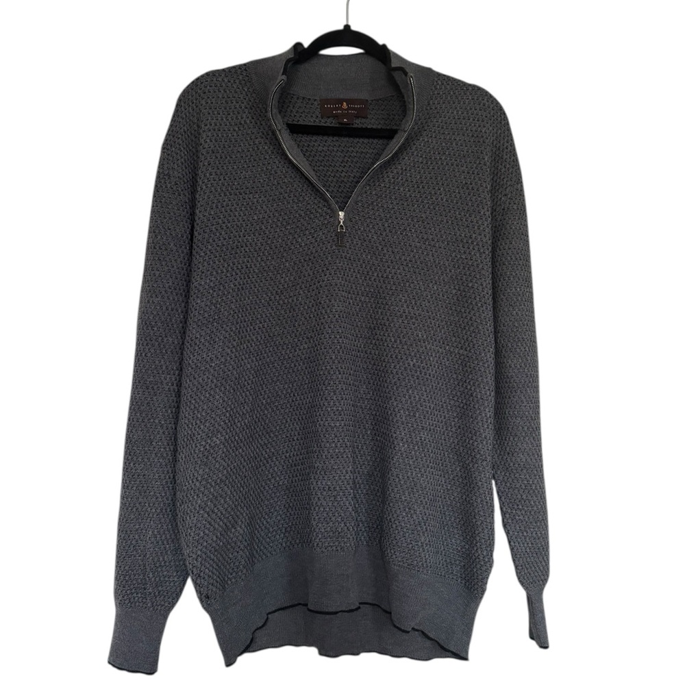 Robert Talbott Made in Italy Charcoal Quarter Zip Sweater Merino Wool XL